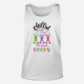 Happy Easter Cute Bunny Chilling With My 7th Grade Peeps Teachers Gift Unisex Tank Top - Seseable