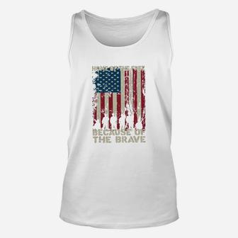 Home Of The Free Because Of The Brave Distress American Flag Unisex Tank Top - Seseable