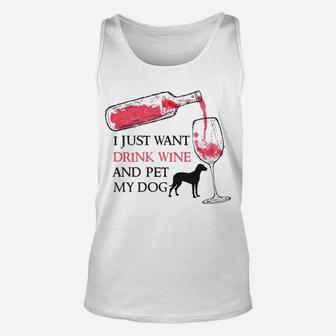 I Just Want To Drink Wine And Pet My Dog Pet Lovers Unisex Tank Top - Seseable