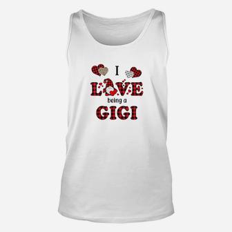 I Love Being A Gigi Gnomes Red Plaid Heart Valentine's Day Unisex Tank Top - Seseable