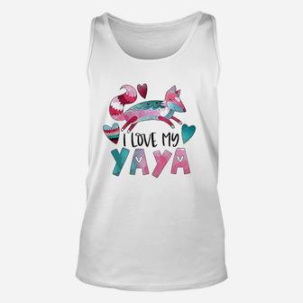 I Love My Yaya Pink And Blue Fox With Hearts Toddler Unisex Tank Top - Seseable