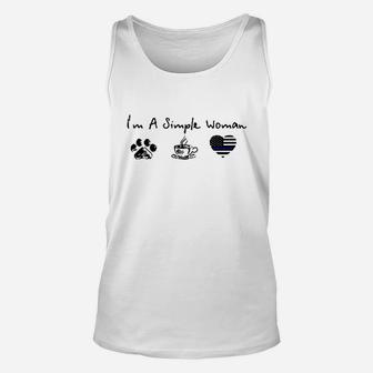 I8217m A Simple Woman Paw Dog Coffee Thin Blue Line Heart Police Unisex Tank Top - Seseable