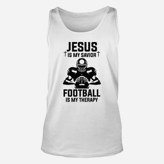 Jesus Is My Savior Football Is My Therapy Funny Football Lover Gift Unisex Tank Top - Seseable