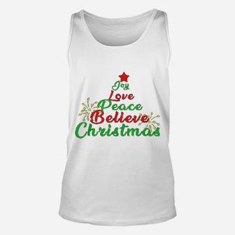 Joy Love Peace Believe Christmas Unisex Tank Top - Seseable