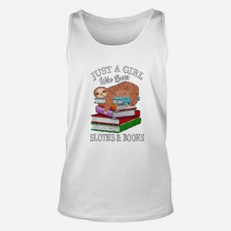 Just A Girl Who Loves Sloths And Books Funny Sloth Unisex Tank Top - Seseable