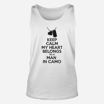 Keep Calm My Heart Belongs To A Man In Camo Unisex Tank Top - Seseable