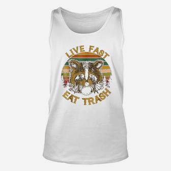 Live Fast Eat Funny Raccoon Camping Vintage Unisex Tank Top - Seseable