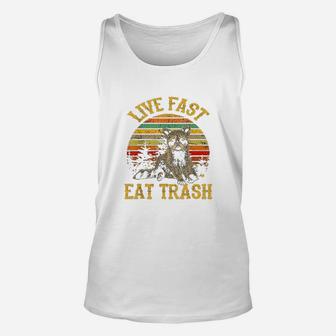 Live Fast Eat Trash Funny Raccoon Camping Vintage Unisex Tank Top - Seseable