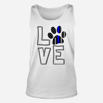 Love Police Dog Paw Print Thin Blue Line K9 Unisex Tank Top - Seseable