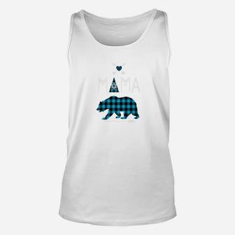 Mama Bear Buffalo Plaid Blue Family Christmas Camping Unisex Tank Top - Seseable