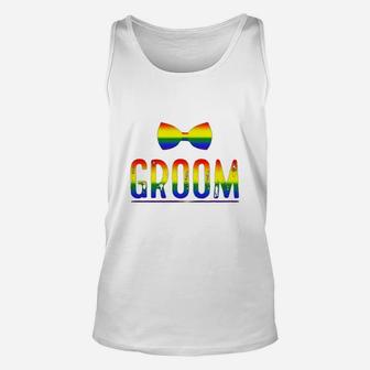 Mens Bachelor Party Shirt Gay Pride Rainbow Bow Tie Groom Unisex Tank Top - Seseable