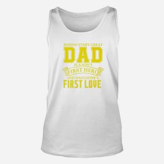 Mens Dad A Sons Hero A Daughters First Love Fathers Day Premium Unisex Tank Top - Seseable