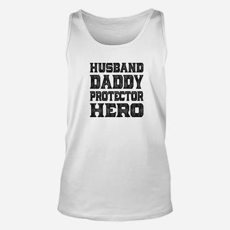 Mens Family Fathers Day Husband Daddy Protector Hero Father Dad Unisex Tank Top - Seseable