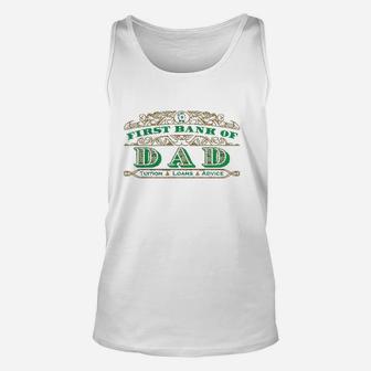 Mens Funny First Bank Of Dad Unisex Tank Top - Seseable