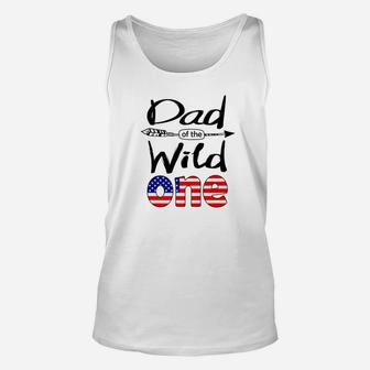 Mens White American Dad Of The Wild One Birthday America Flag Premium Unisex Tank Top - Seseable