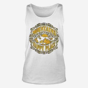 Mountains Are My Happy Place Cool Vintage Hiking Camping Unisex Tank Top - Seseable