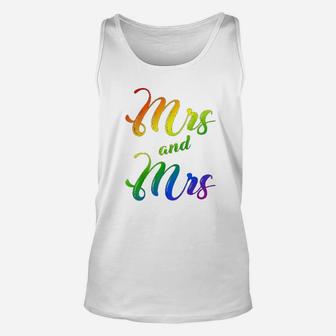 Mrs And Mrs Just Married Lesbian Bridal Rainbow Color Unisex Tank Top - Seseable