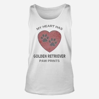 My Heart Has Golden Retriever Paw Prints Dog Lover Unisex Tank Top - Seseable