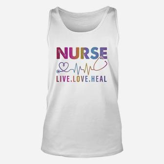 Nurse Live Love Heal, funny nursing gifts Unisex Tank Top - Seseable