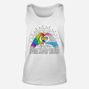 Official Free Dad Hugs Rainbow Lgbt Trans Gay Pride Fathers Day Unisex Tank Top - Seseable