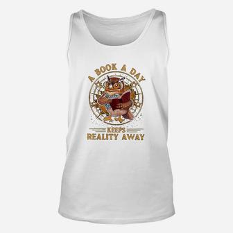 Owl A Book Day Keeps Reality Away Unisex Tank Top - Seseable