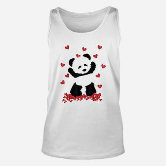 Panda With Hearts Valentines Day Women And Girls Unisex Tank Top - Seseable