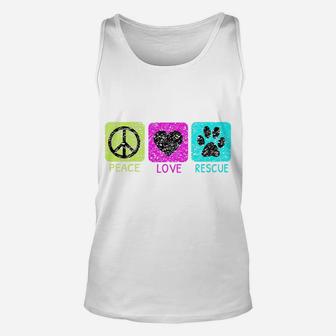 Peace Love Rescue Dogs Distressed Graphic Animal Lovers Unisex Tank Top - Seseable