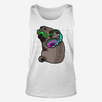 Pug Dj Music Lover Headphones Sound Funny Gift Unisex Tank Top | Seseable UK