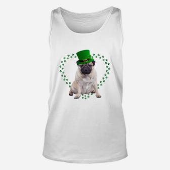 Pug Heart Paw Leprechaun Hat Irish St Patricks Day Gift For Dog Lovers Unisex Tank Top - Seseable