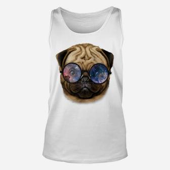 Pug Puppy In Retro Space Galaxy Round Sunglass Dog Unisex Tank Top - Seseable