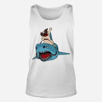 Pug Riding A Shark Funny Shark Dog Pug Gift Unisex Tank Top - Seseable