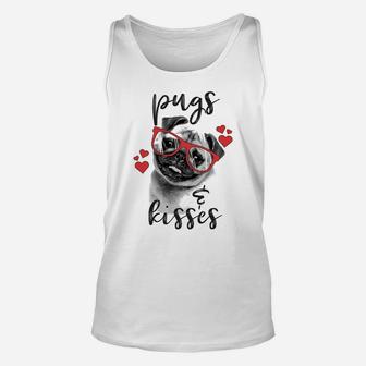 Pugs And Kisses Red Hearts Valentines Graphic Unisex Tank Top - Seseable