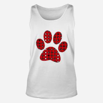 Puppy Dog Paw Print Red Plaids Unisex Tank Top - Seseable