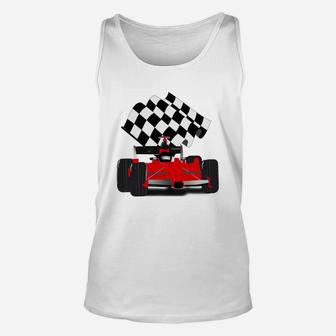 Red Race Car With Checkered Flag Unisex Tank Top - Seseable