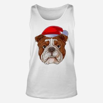Santa English Bulldog Face Funny Christmas Gifts Unisex Tank Top - Seseable
