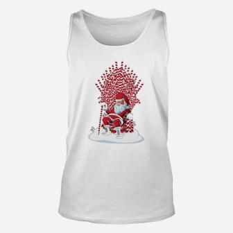 Santa On Candy Cane Throne Funny Christmas T-shirt Large Unisex Tank Top - Seseable