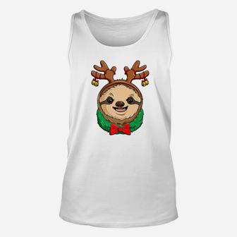 Sloth Christmas Reindeer Antlers Slothmas Xmas Girls Unisex Tank Top - Seseable