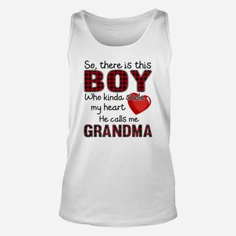 The Boy Stole My Heart Calls Me Grandma Heart Grandma Gift Unisex Tank Top - Seseable