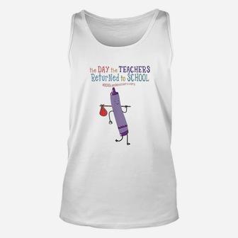 The Day The Teachers Returned To School Crayon Purple Unisex Tank Top - Seseable
