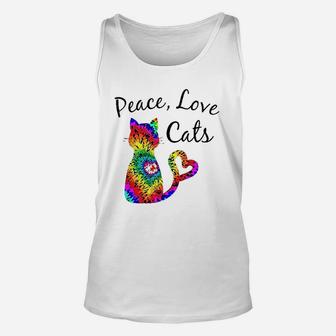 Tie Dye Cat Peace Love Cats Tie Dyed Kitty Cat Lovers Unisex Tank Top - Seseable