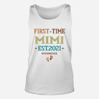 Vintage First Time Mimi Est 2021 Wish Me Luck New Baby Pregnancy Announcement Gift Unisex Tank Top - Seseable
