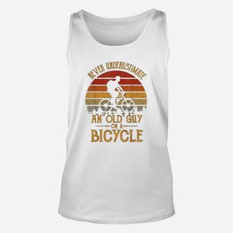 Vintage Never Underestimate An Old Guy On A Bicycle Cycling Unisex Tank Top - Seseable