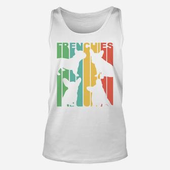 Vintage Retro 1970s Style Rainbow French Bulldogs Silhouette Unisex Tank Top - Seseable