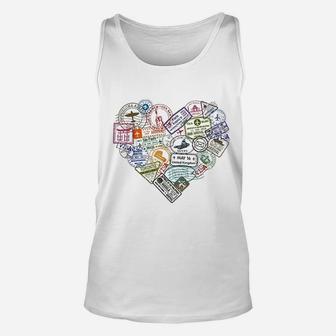 Vintage Stamp Flight Travel Vacation Cruise Trip Unisex Tank Top - Seseable