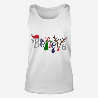 Women Merry Christmas Cute Santa Tree Reindeer Believe Unisex Tank Top - Seseable