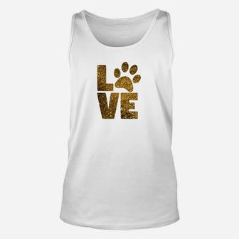 Womens I Love Dogs Love Paw Print Paw Heart Gold Glitter Unisex Tank Top - Seseable