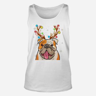Xmas Funny Bulldogs With Antlers Christmas Xmas Tee Unisex Tank Top - Seseable