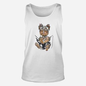 Yorkie Puppy In Pocket Unisex Tank Top - Seseable