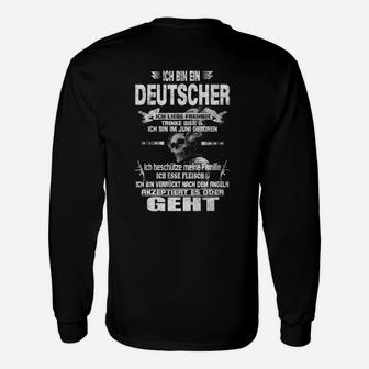 Deutschland-Patriot Spruch Schwarzes Langarmshirts für Herren, Stolz Motiv - Seseable