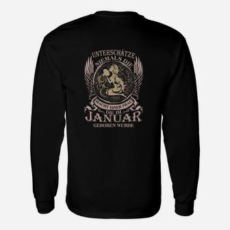 Januar Geborene Löwen-Motiv Schwarzes Langarmshirts mit Spruch - Seseable